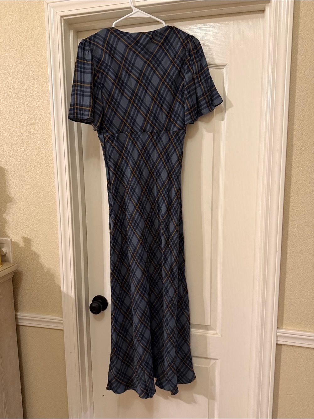 Reformation Blue Plaid Tie-Front Maxi Dress with Navy Accents - Picture 3 of 3